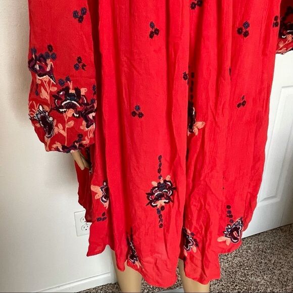 Free People Women’s Oxford Embroidered Mini Dress Red Combo Size Small - Picture 9 of 16